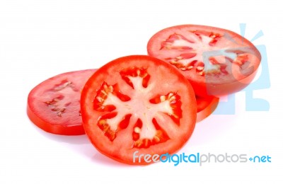 Slice Tomato Isolated On The White Background Stock Photo