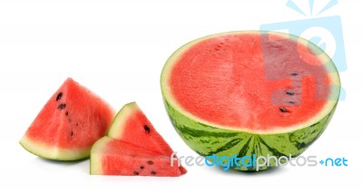 Slice Watermelon Isolated On The White Background Stock Photo