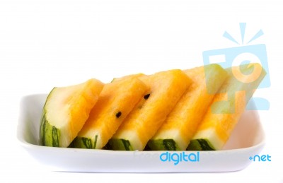 Slice Yellow Watermelon  Stock Photo