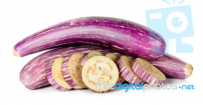 Sliced Eggplant Isolated On A White Background Stock Photo