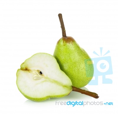 Sliced Green Pear Isolated On A White Background Stock Photo