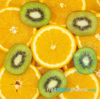 Sliced Kiwi And Citrus Fruits Stock Photo