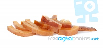 Sliced Of Soak Squid Isolated On The White Stock Photo