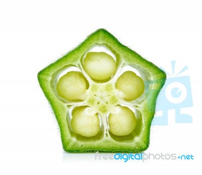 Sliced Okra Isolated On The White Backgroud Stock Photo