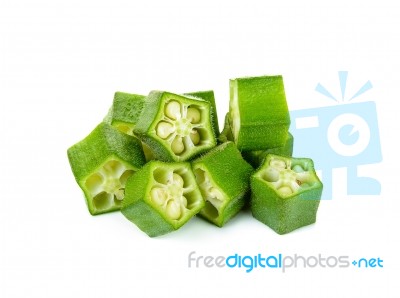 Sliced Okra Isolated On The White Background Stock Photo