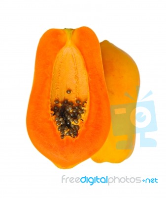 Sliced Papaya Isolated On A White Background Stock Photo