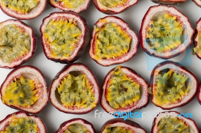 Sliced Passion Fruit Stock Photo