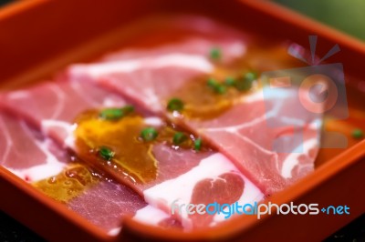 Sliced Raw Bacon Stock Photo