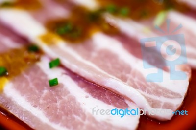 Sliced Raw Bacon Stock Photo