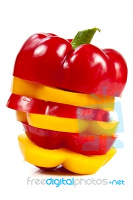 Sliced Red And Yellow Bell Peppers Stock Photo