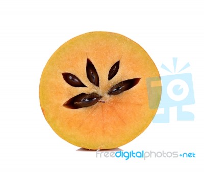 Sliced Sapodilla Isolated On The White Background Stock Photo