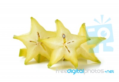 Sliced Star Apple Isolated On The White Background Stock Photo