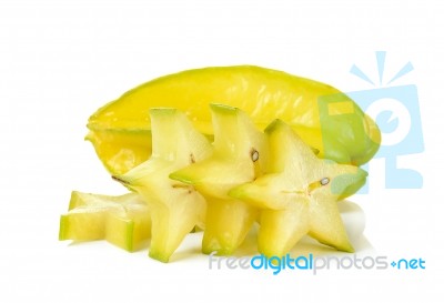 Sliced Star Apple Isolated On The White Background Stock Photo