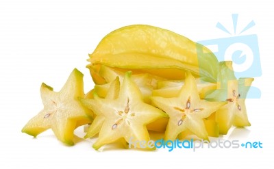 Sliced Star Apple Isolated On The White Background Stock Photo