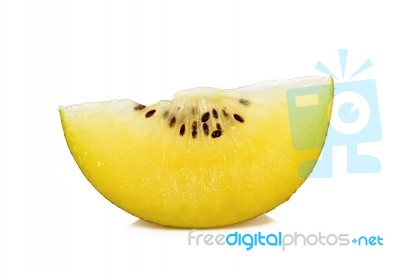 Sliced Yellow Gold Kiwi Fruit Isolated On The White Background Stock Photo