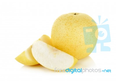 Sliced Yellow Pear Isolated On The White Background Stock Photo