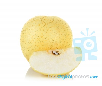 Sliced Yellow Pear Isolated On The White Background Stock Photo