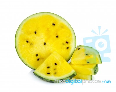 Sliced Yellow Watermelon Isolated Stock Photo