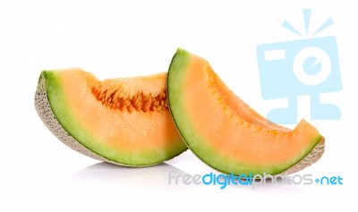 Slices Melon Fruit Isolated On The White Background Stock Photo