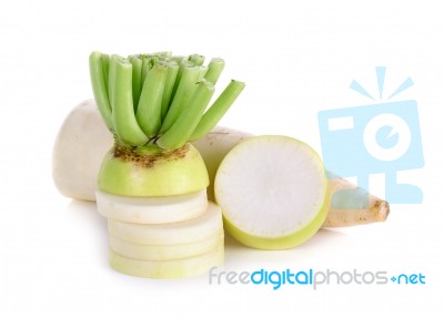 Slices White Radish Isolated On The White Background Stock Photo