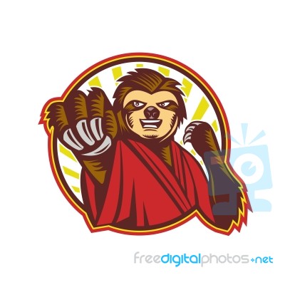 Sloth Fighter Self Defense Circle Mascot Stock Image