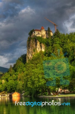 Slovenia Bled Castle Lake Stock Photo