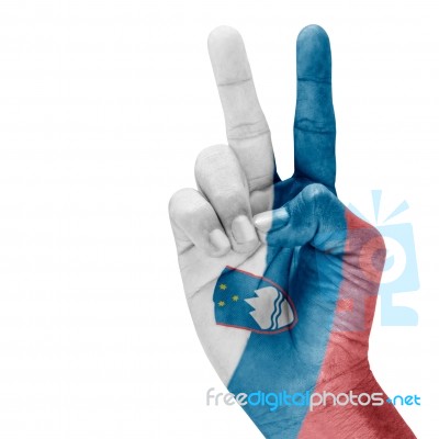 Slovenia Flag On Hand Stock Photo