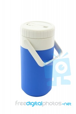 Small Blue Can Plastic Cooler Closed On White Background Stock Photo