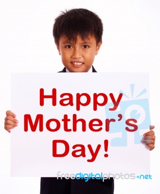 Small Boy With Happy Mothers Day Stock Photo