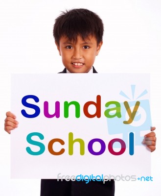 Small Boy With Sunday School Board Stock Photo