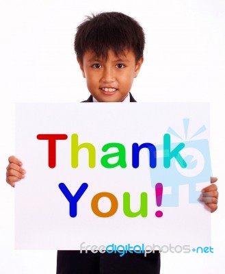 Small Boy With Thank You Board Stock Photo