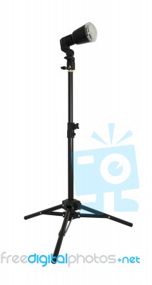 Small Flash Light With Stand On White Background Stock Photo