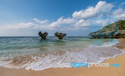 Small Heart Shape Island Along The Beach Stock Photo