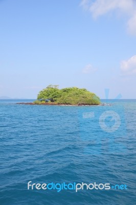 Small Island Sunny Wide Tropical Sea Stock Photo