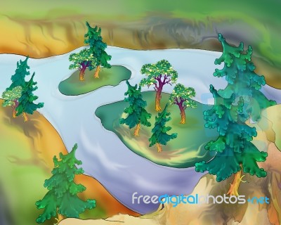 Small Islands On A River Stock Image