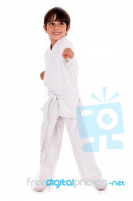 Small Karate Boy In Training Stock Photo