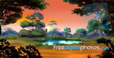 Small Pond On A Forest Glade At Dawn Stock Image