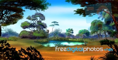 Small Pond On A Forest Glade In A Summer Day Stock Image