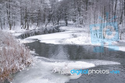 Small River In The Winter Stock Photo