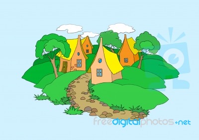 Small Village Illustration Isolated Stock Image