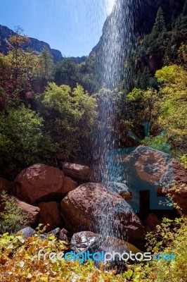 Small Waterfall In Zion National Park Stock Photo