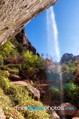 Small Waterfall In Zion National Park Stock Photo