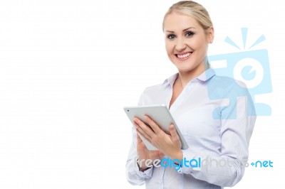 Smart Businesswoman Using Tablet Device Stock Photo