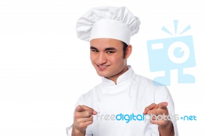 Smart Cool Male Chef Pointing You Out Stock Photo