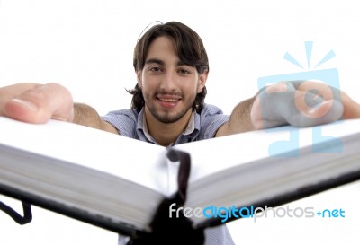 Smart Guy Holding His Opened Diary Stock Photo