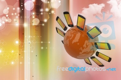 Smart Phone Around The Globe Stock Image