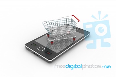 Smart Phone Carrying The Shopping Trolley Stock Image