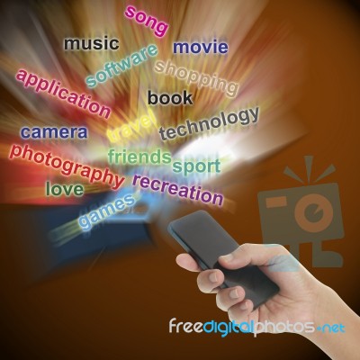 Smart Phones In Hand With Text Stock Photo