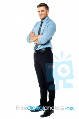 Smart Smiling Businessman With Arms Crossed Stock Photo