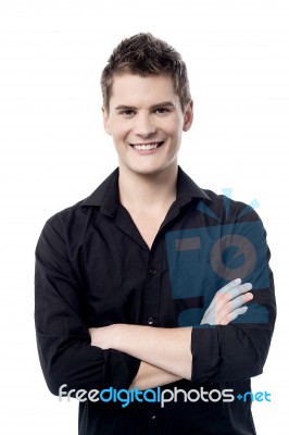 Smart Smiling Guy Posing In Style Stock Photo